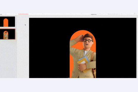 Запись экрана PowerPoint: слайд с 3D-персонажем студента в оранжевой арке на чёрном фоне